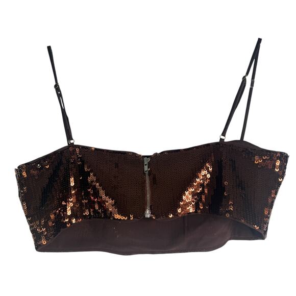 Camila Coelho Ava Crop Top Audrey Skirt Matching Set Sequin Chocolate Brown Sm S - Picture 4 of 12